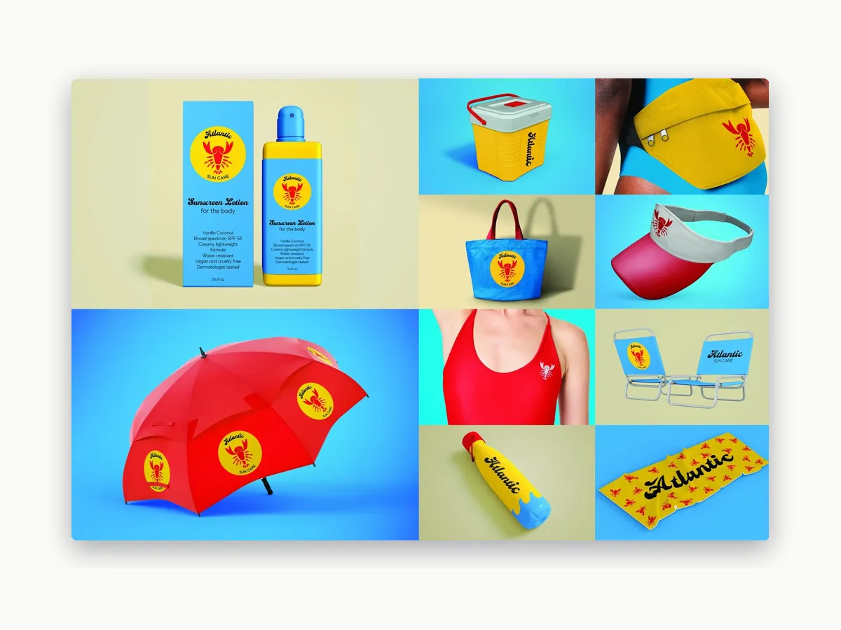 Atlantic Sun Care branded sunscreen, umbrella, and beach products